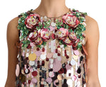 Abito in cristallo turchese con paillettes floreale rosa - D&G - IT40-S