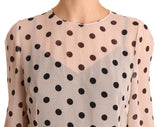 Abito di seta a trapezio a tubino a pois beige - D&G - IT46-XL