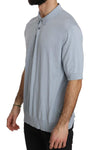 T-shirt polo in seta con logo DG azzurro - Dolce & Gabbana - IT56-XL