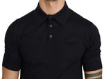 T-shirt polo con logo corona in cashmere blu - Dolce & Gabbana - IT44-XS