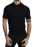 T-shirt polo con logo corona in cashmere blu - Dolce & Gabbana - IT44-XS