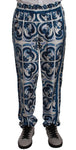 Pantaloni per indumenti da notte in seta con stampa floreale blu-D&G-IT54-XL