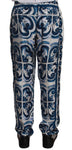 Pantaloni per indumenti da notte in seta con stampa floreale blu-D&G-IT54-XL