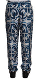 Pantaloni per indumenti da notte in seta con stampa floreale blu-D&G-IT54-XL