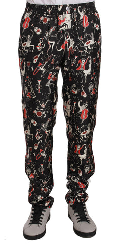 Pantaloni per indumenti da notte con stampa di strumenti musicali rossi-D&G-IT48-M