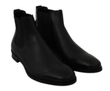 Stivali derby in pelle nera con cinturino elasticizzato-D&G-EU45 / US12