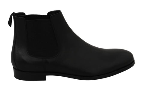 Stivali derby in pelle nera con cinturino elasticizzato-D&G-EU39 / US6