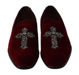 Mocassini con croce in cristallo di velluto rosso - D&G - EU42 / US9