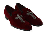 Mocassini con croce in cristallo di velluto rosso - D&G - EU42 / US9