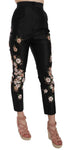 Pantaloni slim ricamati floreali in seta nera - D&G - IT40-S