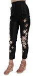 Pantaloni slim ricamati floreali in seta nera - D&G - IT40-S