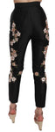 Pantaloni slim ricamati floreali in seta nera - D&G - IT40-S