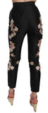 Pantaloni slim ricamati floreali in seta nera - D&G - IT40-S