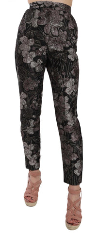 Pantaloni affusolati a vita alta in broccato floreale grigio-D&G-IT36-XXS