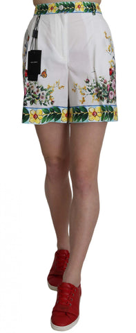 Shorts in cotone con stampa floreale bianco rosa maiolica-D&G-IT38-XS