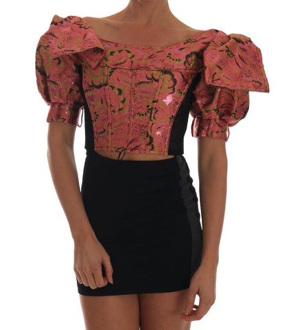 Top corto broccato rosa con maniche a sbuffo - Dolce & Gabbana - IT42-M