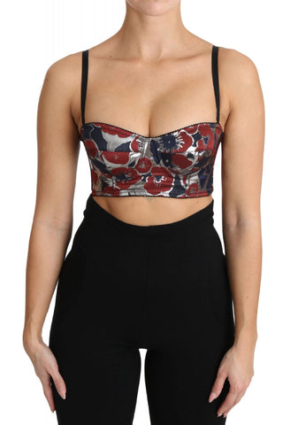 Reggiseno top corto jacquard argento - Dolce & Gabbana - IT42-M