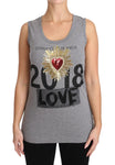 T-shirt con cuore di paillettes di cristallo grigio canotta-D&G-IT38-XS