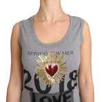 T-shirt con cuore di paillettes di cristallo grigio canotta-D&G-IT38-XS