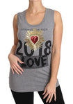 T-shirt con cuore di paillettes di cristallo grigio canotta-D&G-IT38-XS