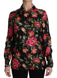 Top con stampa floreale in seta a manica lunga rosa nera - D&G - IT42-M