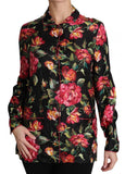 Top con stampa floreale in seta a manica lunga rosa nera - D&G - IT42-M