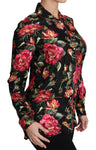 Top con stampa floreale in seta a manica lunga rosa nera - D&G - IT42-M