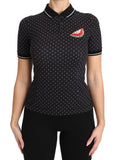 Top a pois ricamato anguria poloshirt nera - Dolce & Gabbana - IT38-XS