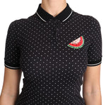 Top a pois ricamato anguria poloshirt nera - Dolce & Gabbana - IT38-XS