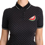 Top a pois ricamato anguria poloshirt nera - Dolce & Gabbana - IT38-XS