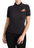 Top a pois ricamato anguria poloshirt nera - Dolce & Gabbana - IT38-XS