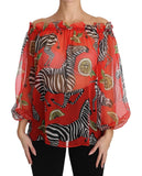 Top blusa con spalle scoperte in seta stampa zebra rossa-D&G-IT36-XXS