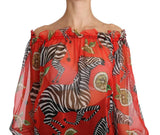 Top blusa con spalle scoperte in seta stampa zebra rossa-D&G-IT36-XXS