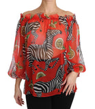 Top blusa con spalle scoperte in seta stampa zebra rossa-D&G-IT36-XXS