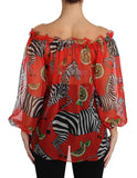 Top blusa con spalle scoperte in seta stampa zebra rossa-D&G-IT36-XXS