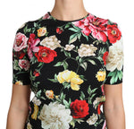 T-Shirt in seta con stampa floreale nera Top rosa - D&G - IT36-XXS