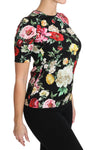 T-Shirt in seta con stampa floreale nera Top rosa - D&G - IT36-XXS