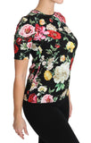 T-Shirt in seta con stampa floreale nera Top rosa - D&G - IT36-XXS