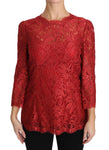 Top in pizzo cordonetto manica 3/4 rosso - Dolce & Gabbana - IT46-XL