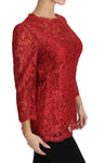 Top in pizzo cordonetto manica 3/4 rosso - Dolce & Gabbana - IT46-XL