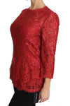 Top in pizzo cordonetto manica 3/4 rosso - Dolce & Gabbana - IT46-XL