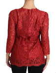 Top in pizzo cordonetto manica 3/4 rosso - Dolce & Gabbana - IT46-XL