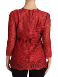 Top in pizzo cordonetto manica 3/4 rosso - Dolce & Gabbana - IT46-XL