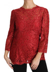 Top in pizzo cordonetto manica 3/4 rosso - Dolce & Gabbana - IT46-XL