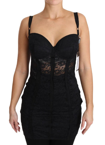 Top in seta con pizzo nero a bustino stile corsetto - D&G - IT40-S