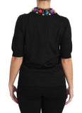 T-Shirt con collo in cristallo di cashmere nero - D&G - IT40-S