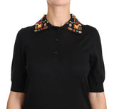 T-Shirt con collo in cristallo di cashmere nero - D&G - IT40-S