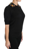 T-Shirt con collo in cristallo di cashmere nero - D&G - IT40-S