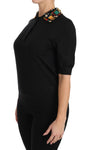 T-Shirt con collo in cristallo di cashmere nero - D&G - IT40-S