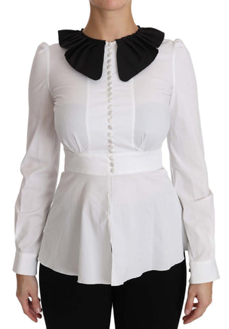 Top a manica lunga in cotone con collo bianco-Dolce & Gabbana-IT36-XS